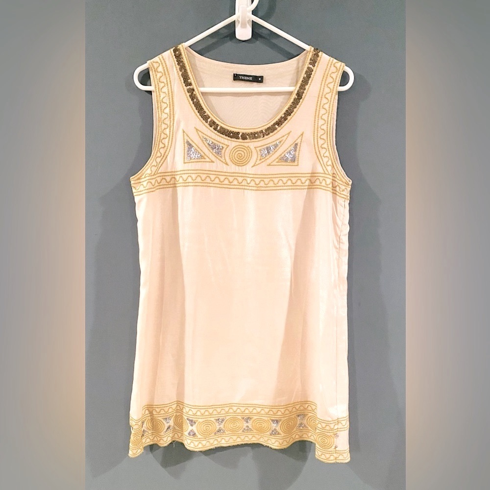 Theme Cream Colored Cotton Dress With Sequin Design. Size Medium. EUC